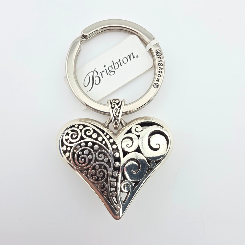 New w Tags!! BRIGHTON 'Love Affair' Heart Keyring Key Chain Key Fob Silver Plate